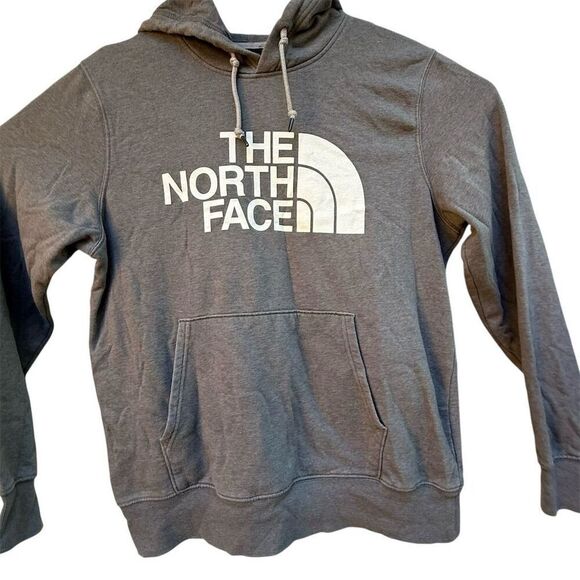 The North Face Gray Half Dome Hoodie Sweatshirt White Logo TNF Size L Pullover - Picture 9 of 9